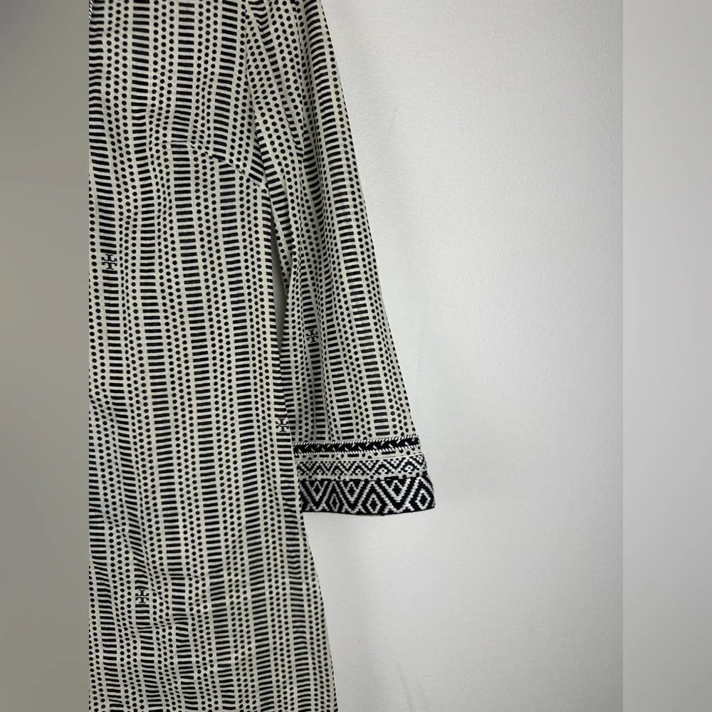 TORY‎ BURCH Corossol Black White Cotton V-Neck Mini Dress Coverup Sz 0